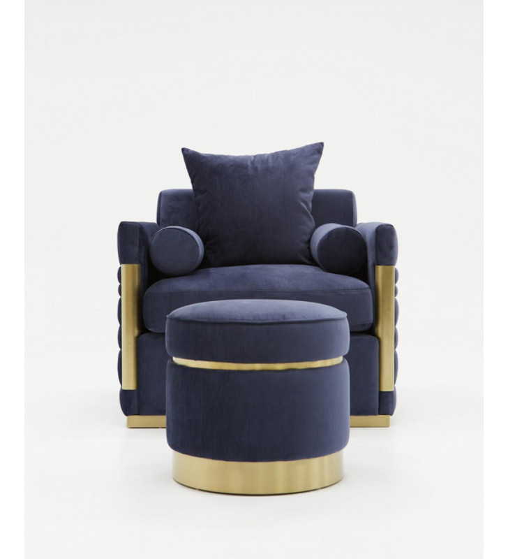 Blue Velvet & Gold Lounge Chair VIG Divani Casa Tenaya Modern Contemporary