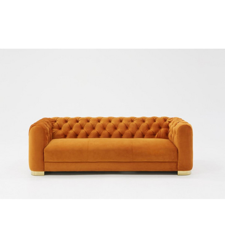 Orange Velvet Tufted Sofa VIG Divani Casa Duarte Modern Contemporary
