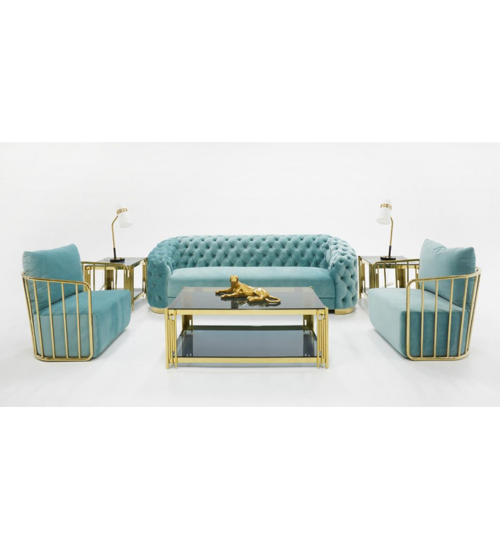 Blue Velvet Tufted Sofa VIG Divani Casa Voss Modern Contemporary