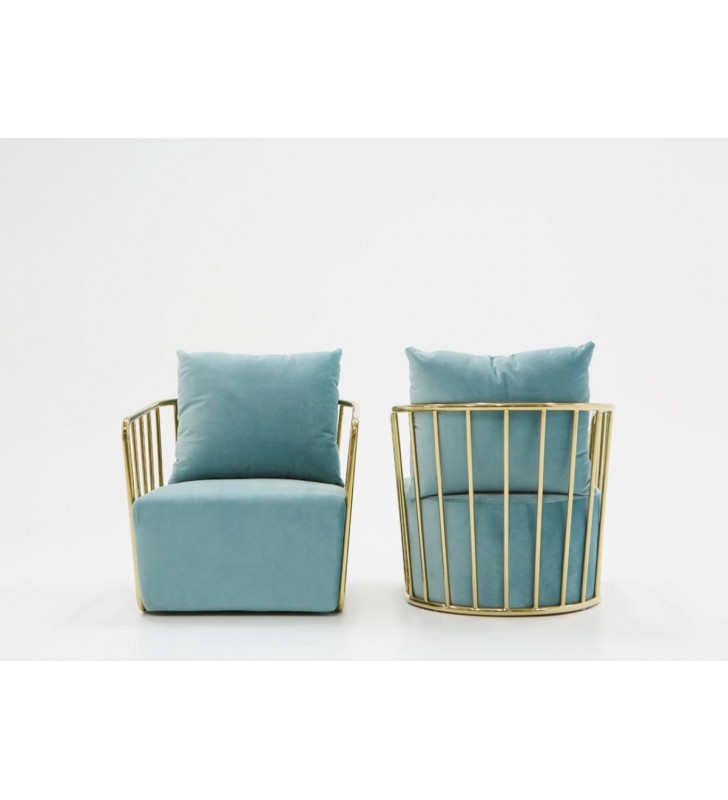 Blue Velvet Accent Chair Set 2 Pcs VIG Divani Casa Voss Modern Contemporary