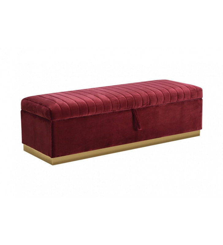 Red Velvet Bench w/ Storage VIG Divani Casa Reyes Modern Contemporary