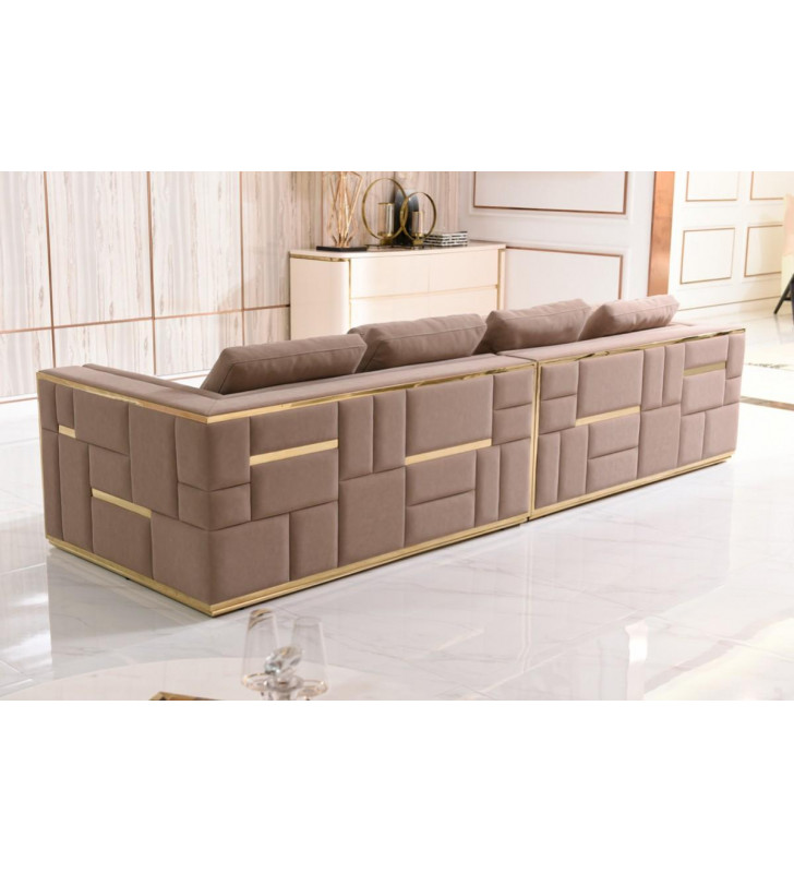 Taupe Bonded Leather Gold Large Sofa VIG Divani Casa Euclid Modern Contemporary