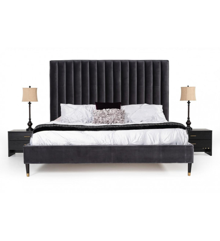 Grey Velvet Queen Bed VIG Modrest Hemlock Modern Contemporary