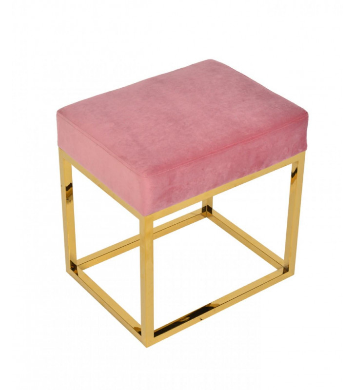 Pink Velvet & Gold Stool Ottoman VIG Modrest Downey Modern Contemporary