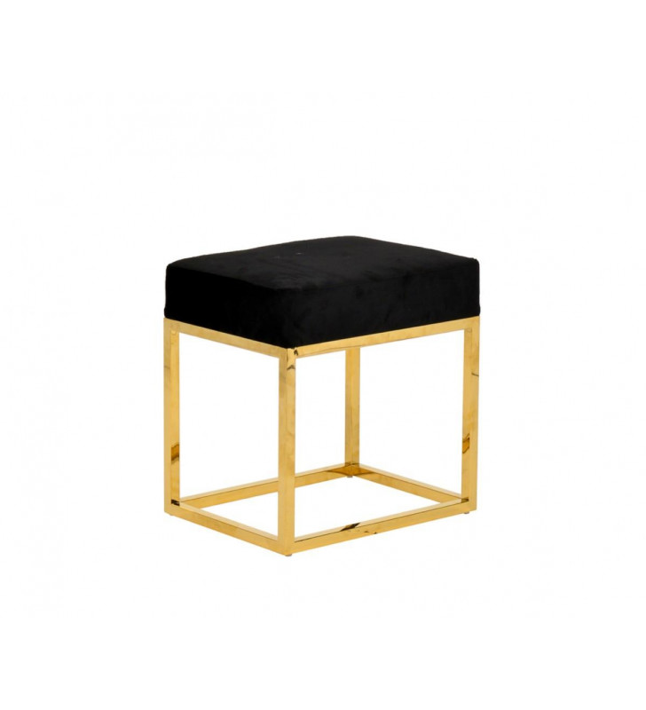 Black Velvet & Gold Stool Ottoman VIG Modrest Downey Modern Contemporary
