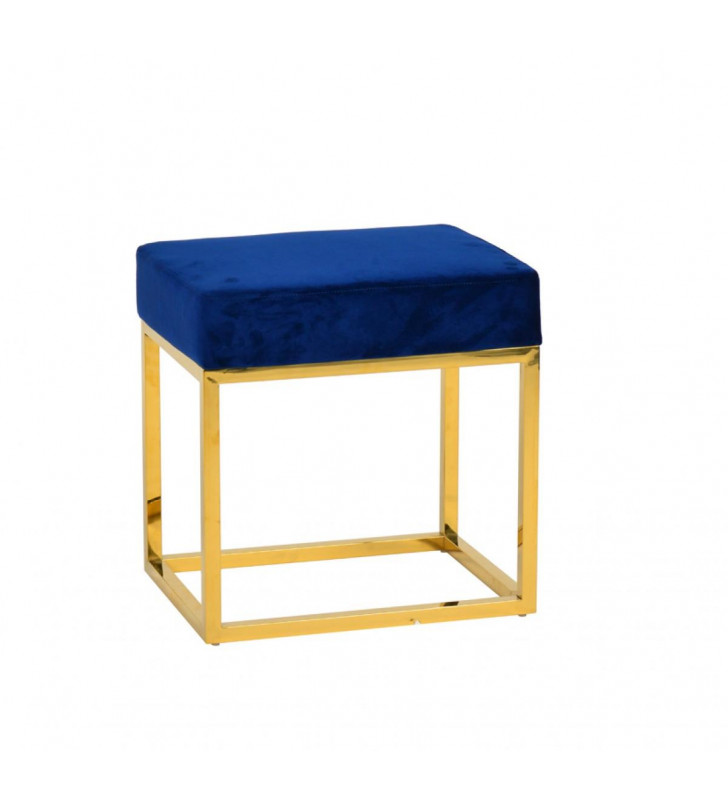 Blue Velvet & Gold Stool Ottoman VIG Modrest Downey Modern Contemporary