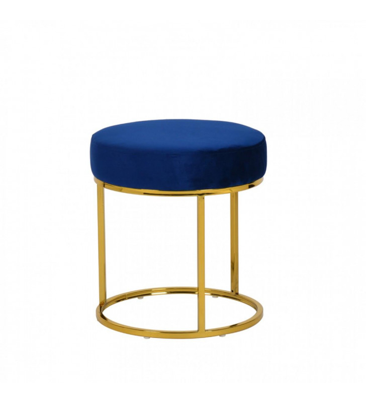 Blue Velvet & Gold Stool Ottoman VIG Modrest Elmont Modern Contemporary