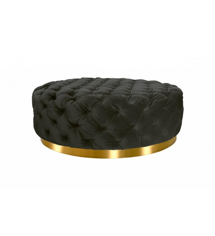 Black Velvet Tufted Ottoman VIG Divani Casa Ritner Modern Contemporary