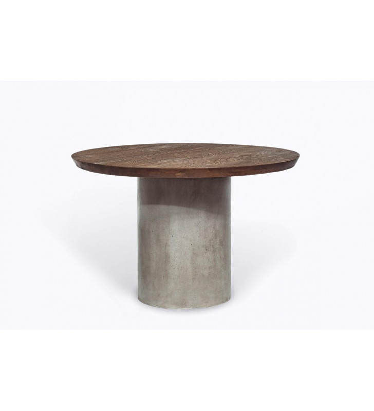 Round Oak & Concrete Dining Table VIG Modrest Renzo Modern Contemporary