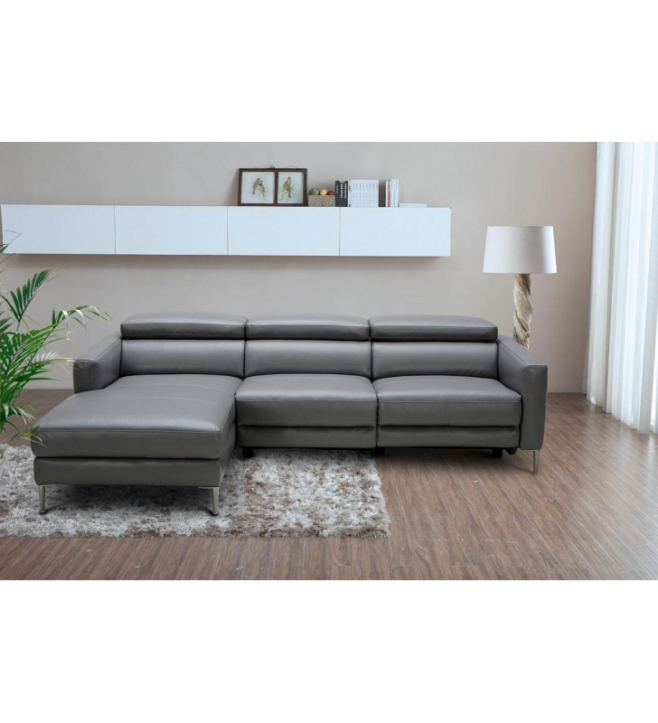 Dark Grey Leather Sectional Sofa w/ Electric Recliner VIG Divani Casa Booth 