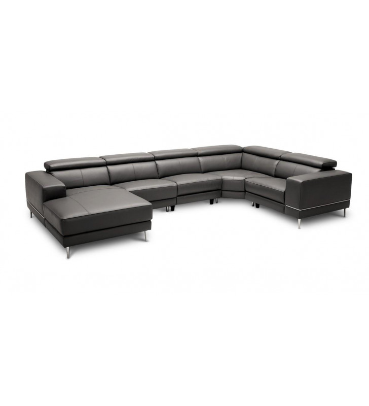 Dark Grey Leather Sectional Sofa w/ 2 Electric Recliners VIG Divani Casa Wade 