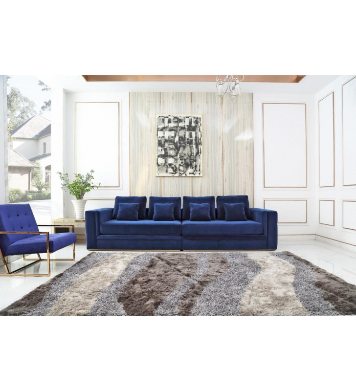 Blue Velvet & Gold Large Sofa VIG Divani Casa Euclid Modern Contemporary