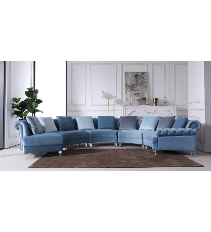 Luxury Blue Tufted Velvet Circular Sectional Sofa VIG Divani Casa Darla Modern 