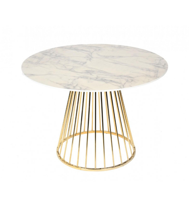 White & Gold Round Dining Table VIG Modrest Holly Modern Contemporary 