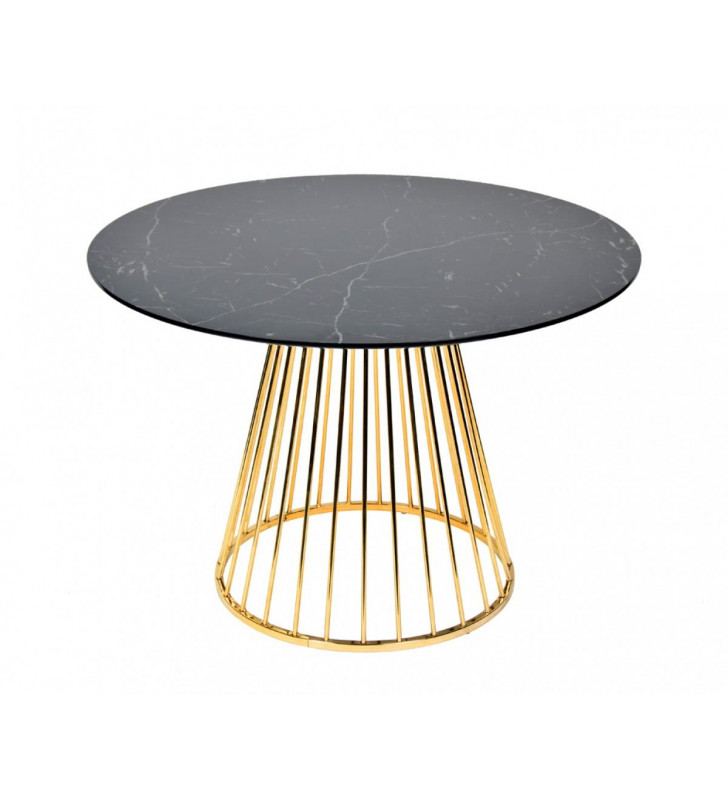 Black & Gold Round Dining Table VIG Modrest Holly Modern Contemporary 