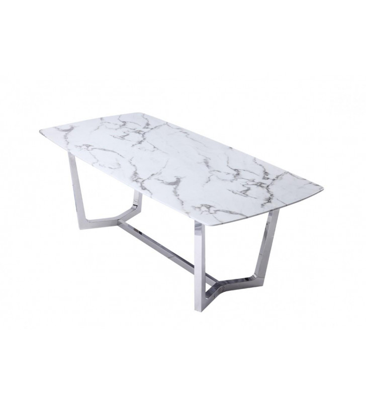 White Faux Marble & Stainless Steel Dining Table VIG Modrest Garrett Modern  