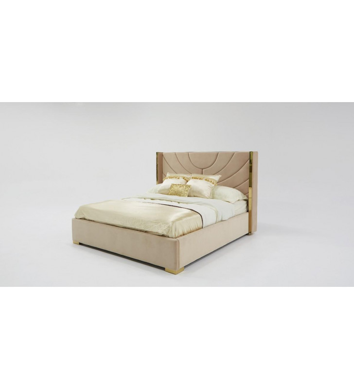 Beige Velvet & Gold Eastern King Bed VIG Divani Casa Visalia Modern 