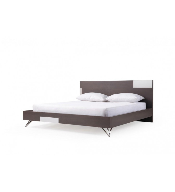 Grey Oak & Stainless Steel King Bed VIG Modrest Nicola Modern Contemporary