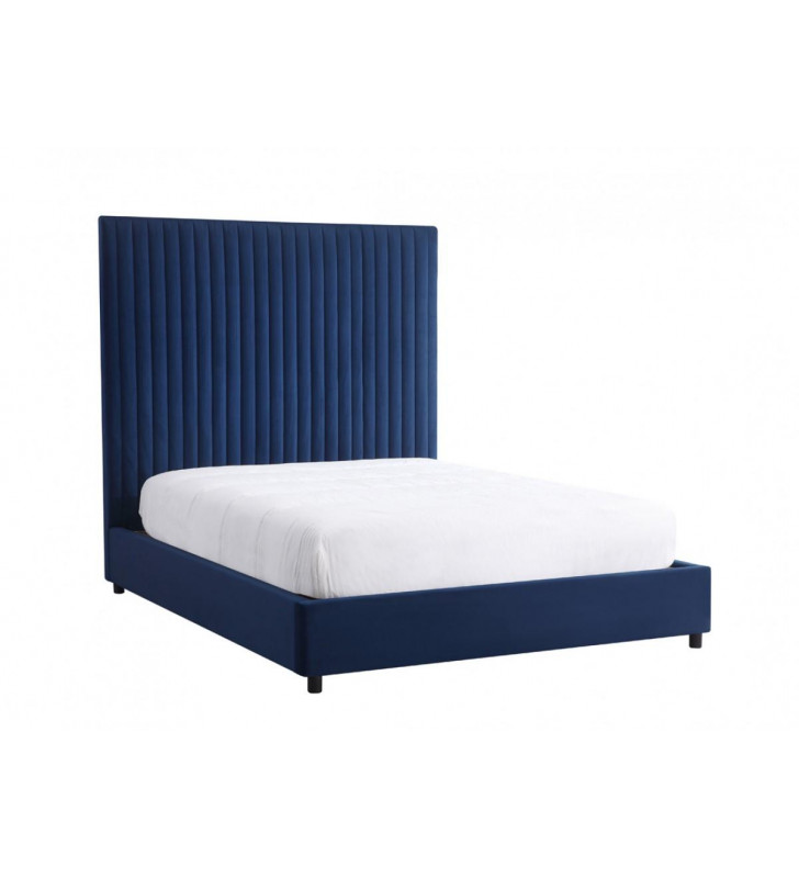Blue Velvet King Bed VIG Modrest Chaplin Modern Contemporary