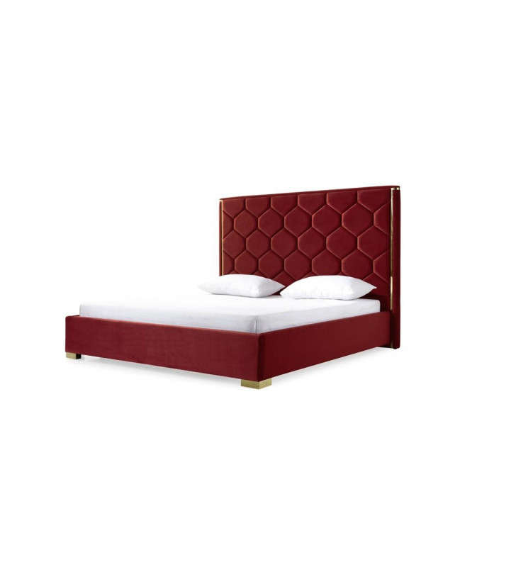 Red Velvet & Gold Queen Bed VIG Modrest Janet Modern Contemporary