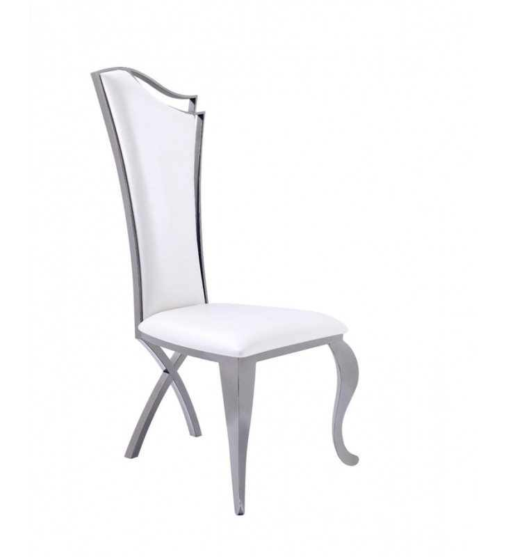 White Leatherette Black Stainless Steel Dining Chair Set 2 VIG Modrest Bonnie 