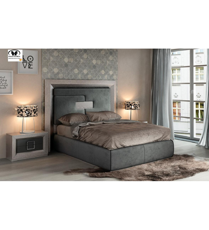 Gray Wood Queen Bed & 2 Nightstands Contemporary Made In Spain ESF Enzo