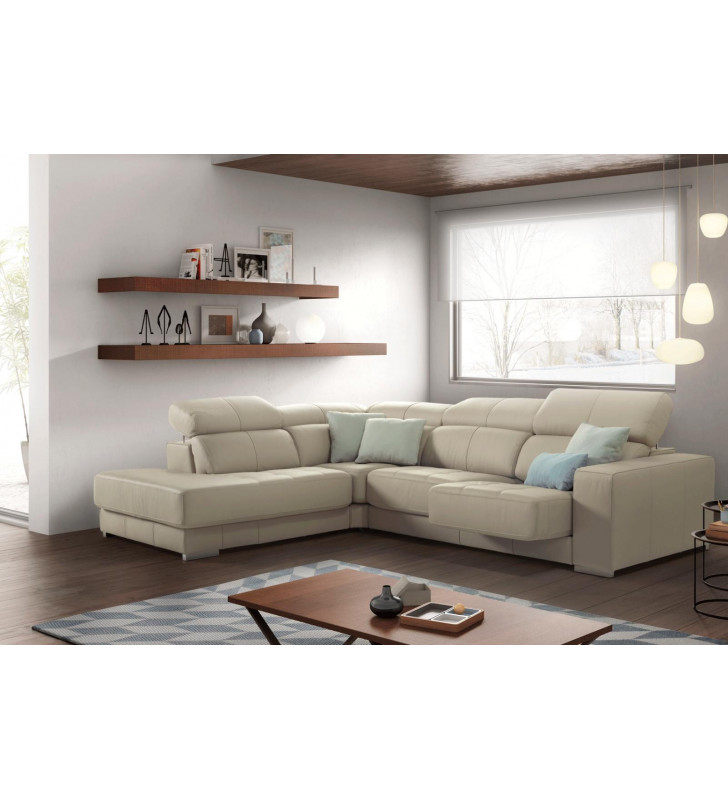ESF Shakira Modern Cream Top Grain Leather Sectional Left with Sliding seat