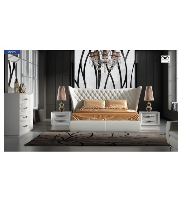 Queen Bedroom Set 5Pcs Eco-Leather Modern Made in Spain ESF Miami Carmen White