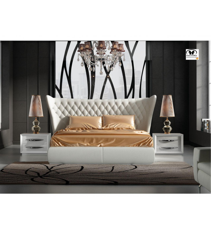 Queen Bedroom Set 3Pcs Eco-Leather Modern Made in Spain ESF Miami Carmen White