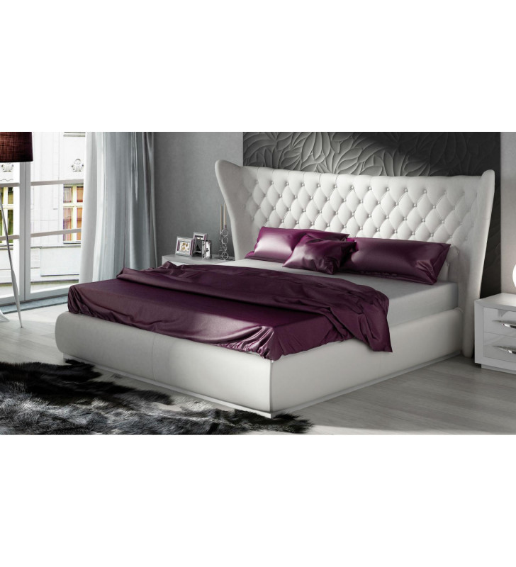 Queen Bed Eco-Leather Modern Contemporary Made in Spain ESF Miami Carmen White
