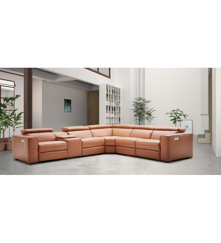 J&M Picasso Modern Caramel Top Grain Leather 6Pcs Motion Sectional Right Hand Chase