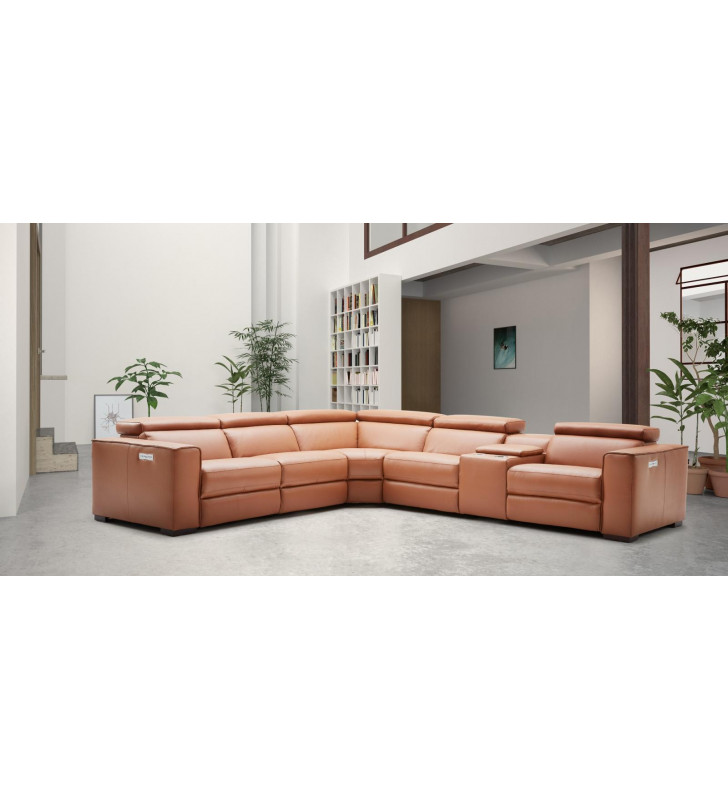 J&M Picasso Modern Caramel Top Grain Leather 6Pcs Motion Sectional Left Hand Chase