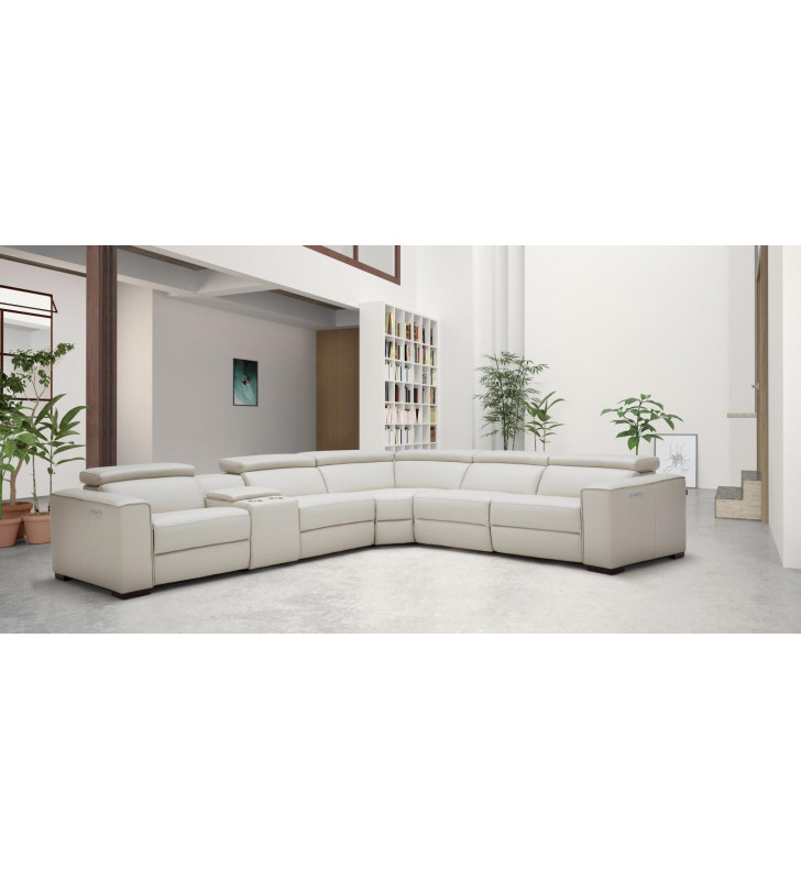 J&M Picasso Modern Silver Grey Top Grain Leather 6Pcs Motion Sectional Right Hand Chase