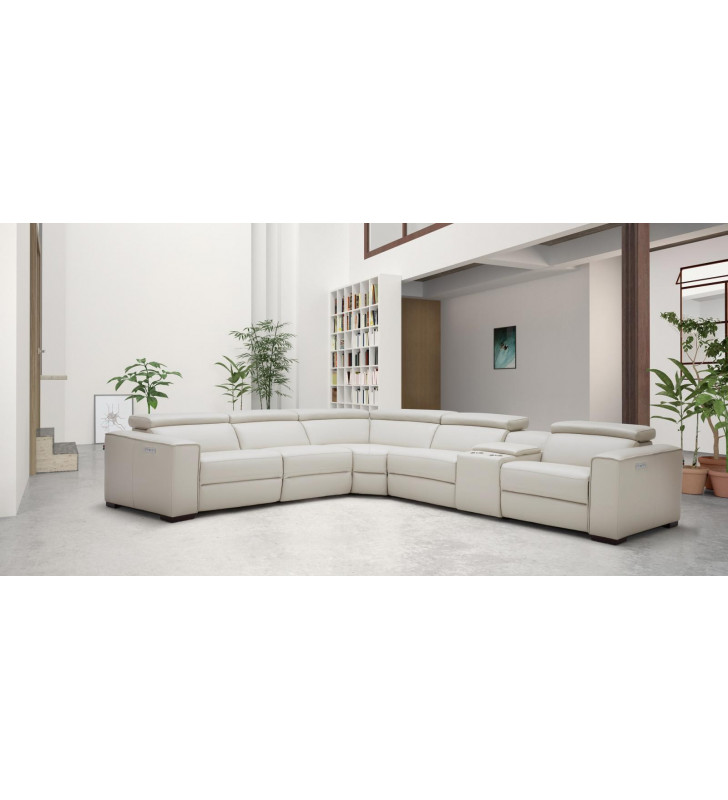 J&M Picasso Modern Silver Grey Top Grain Leather 6Pcs Motion Sectional Left Hand Chase