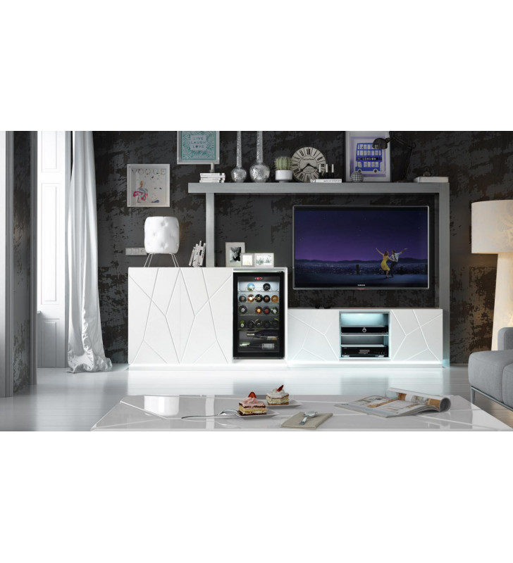  ESF EX03 Modern White Glossy Lacquer Finish TV Entertainment Center w/ Wine Box 3 Pcs