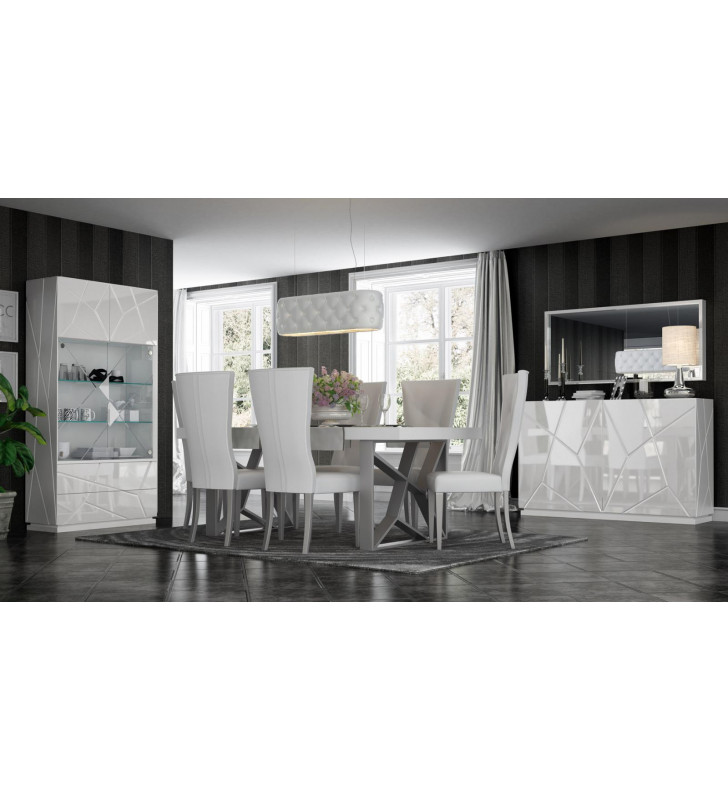 ESF EX02 Minimalistic White Matt Finish Dining Set w/ Led Lights 10 Pcs Made in Spain