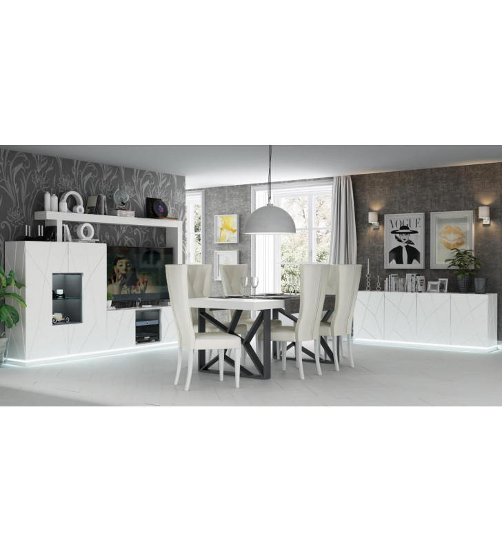 ESF EX04 White Matt Finish Extendable Dining Room Set w/ Led Lights 11 Pcs Made in Spain