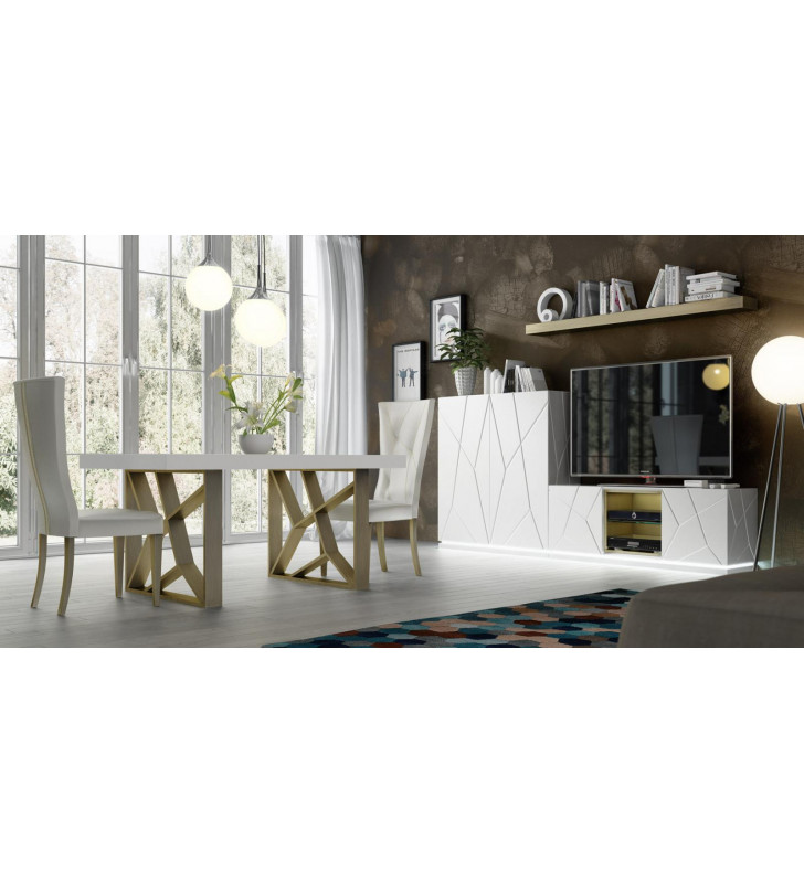 ESF EX07 White Matt Finish Dining Set w/ Entertainment Unit 10 Pcs Made in Spain