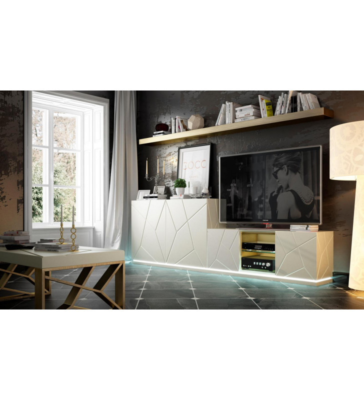 ESF EX08 Cream Matt Finish Entertainment Unit w/ Old Gold Shelf 3 Pcs Made in Spain