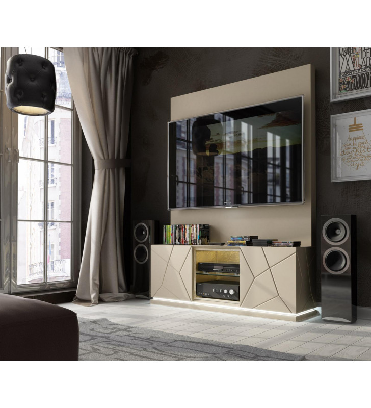 ESF EX09 Beige Matt Finish Entertainment Unit w/ Wall Panel 2 Pcs Made in Spain