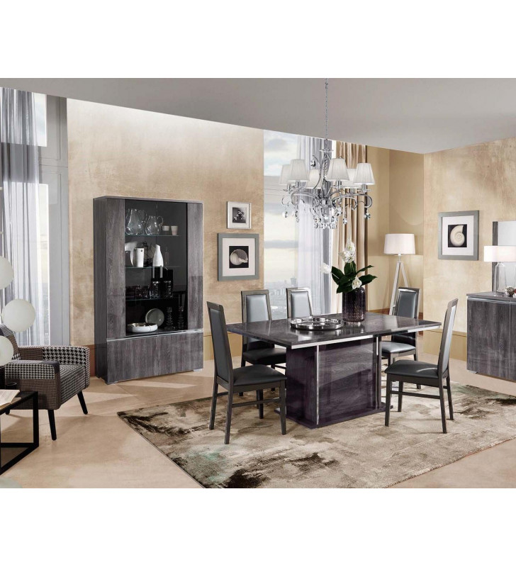 High Gloss Lacquer Antracite Finish Dining Set 8 Pcs w/ China Modern ESF Oxford