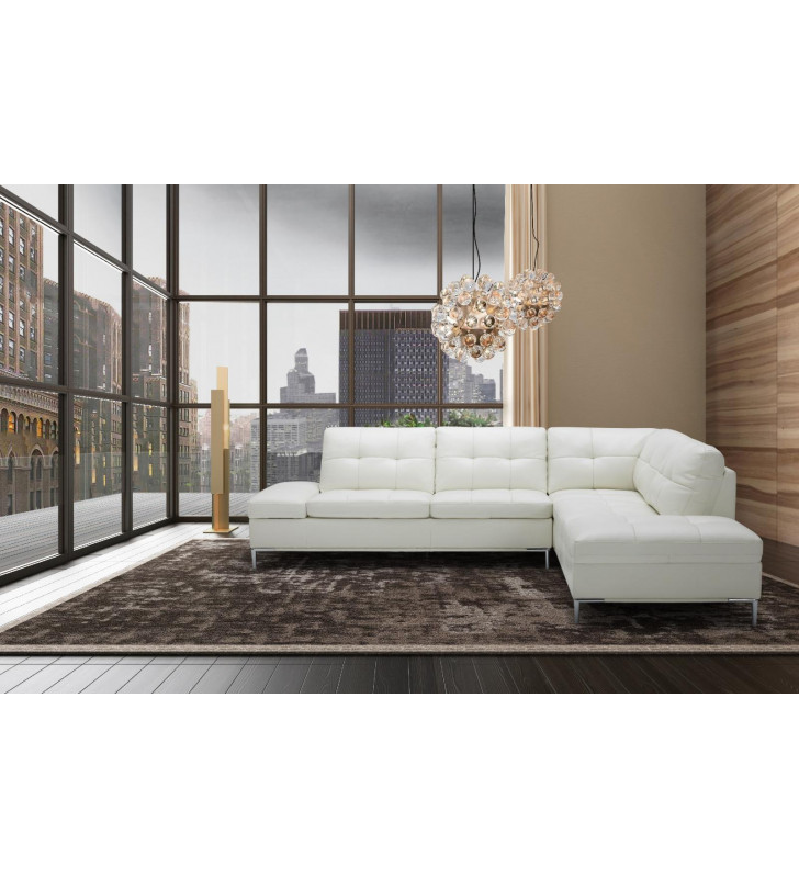 Contemporary White Italian Premium Leather Sectional RHF Chaise Leonardo J&M