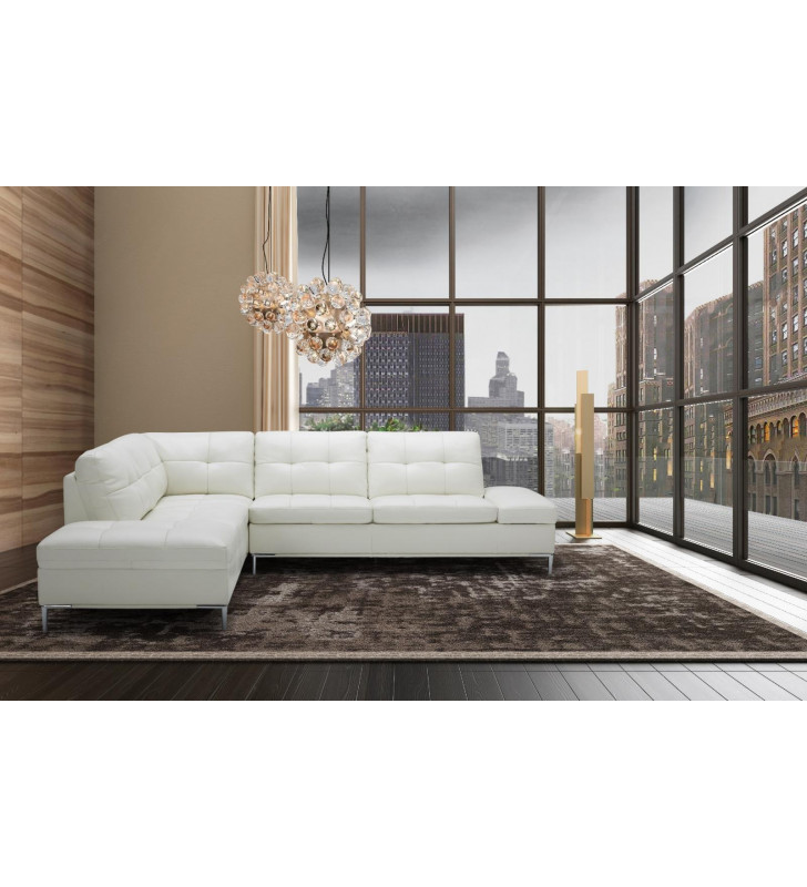 Contemporary White Italian Premium Leather Sectional LHF Chaise Leonardo J&M