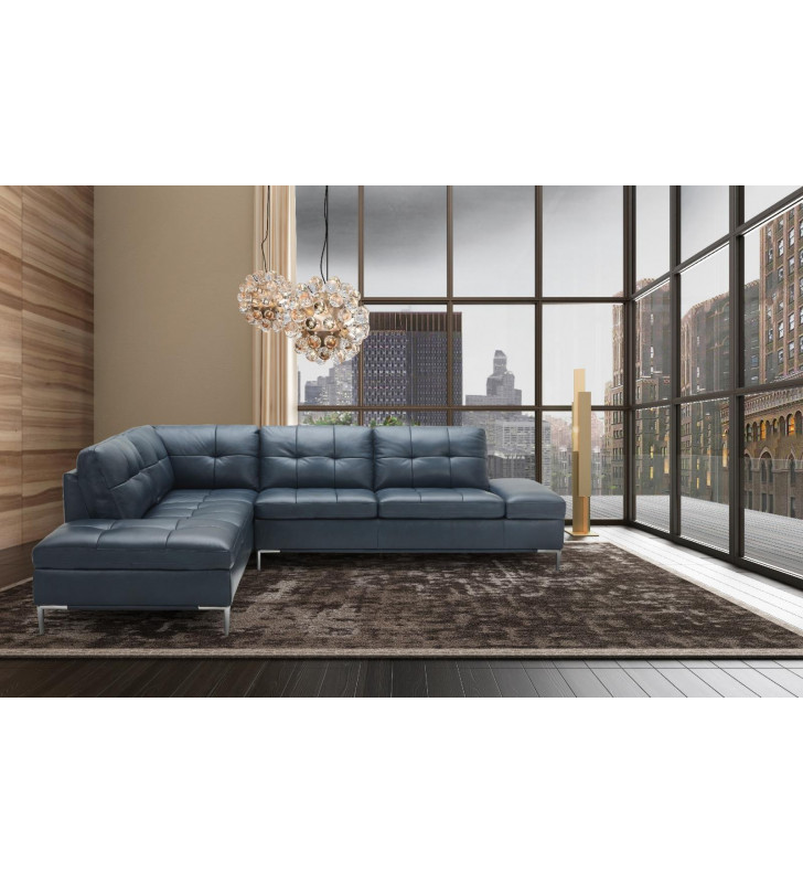 Contemporary Blue Italian Premium Leather Sectional LHF Chaise Leonardo J&M