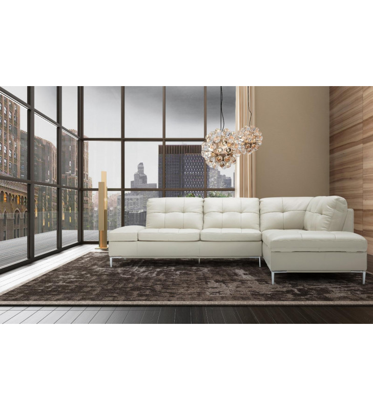 Contemporary Silver Grey Italian Premium Leather Sectional RHF Chaise Leonardo J&M