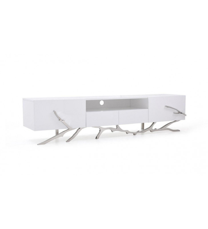 Glam Glossy White Silver Base TV Stand VIG Modrest Legend Contemporary