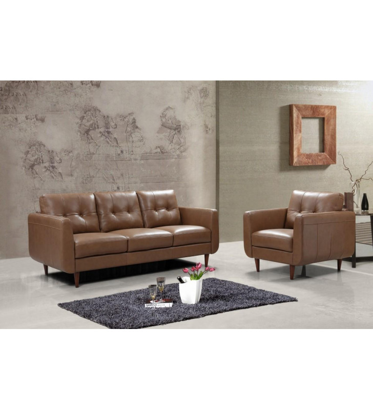 Italian leather Brown Sofa Chair Set 2Pcs VIG Divani Casa Lyman Contemporary