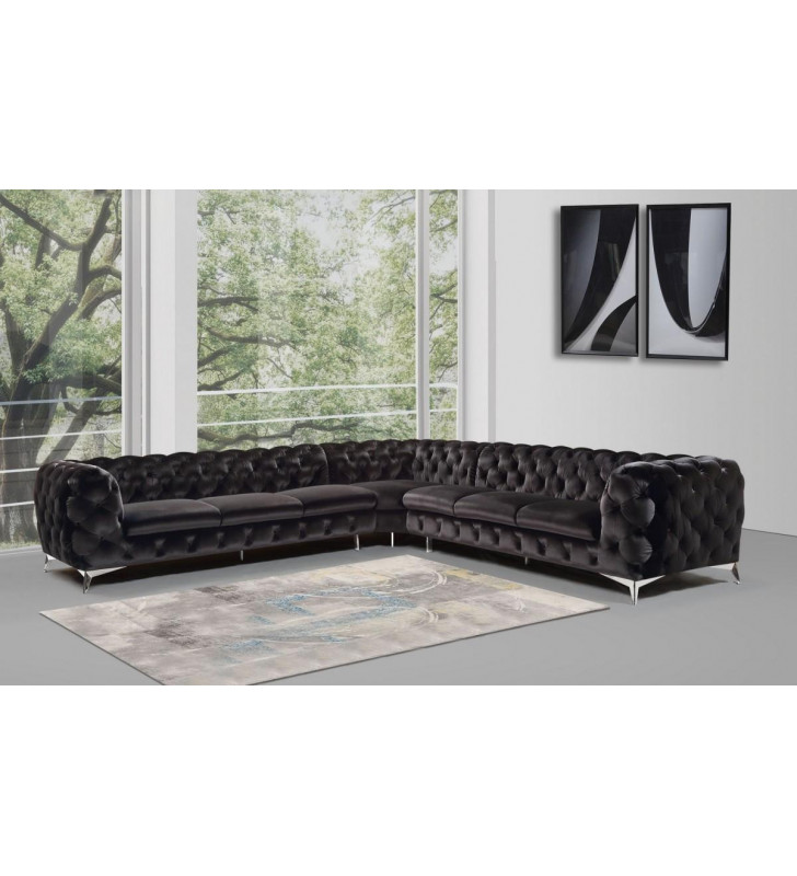 VIG Divani Casa Tufted Black Velour Sectional Sofa Delilah Traditional  