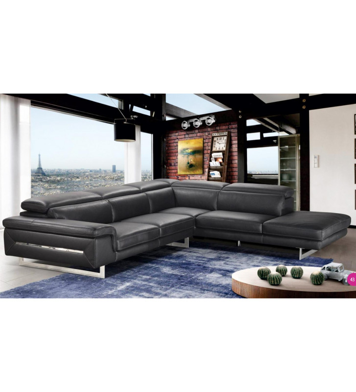 Italian Black Leather Sectional Sofa VIG Accenti Italia Lazio Contemporary Chic