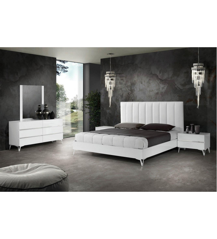 White Eco Leather Queen Bedroom Set 5P VIG Nova Domus Angela MADE IN  ITALY